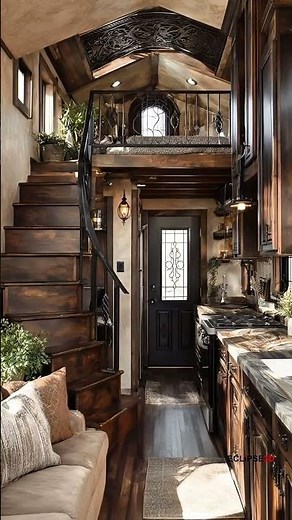 Cozy Rustic Tiny Home Interior with Loft Design #TinyHome #TinyHouseLiving #rustic