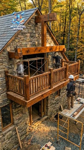 Traditional Stone Masonry & Timber Framing: Building a Cabin from Scratch #shorts