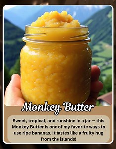 Monkey Butter 🍌🍍 Sweet, tropical, and sunshine in a jar — this Monkey Butter is one of my favorite ways to use ripe bananas. It tastes like a fruity hug from the islands! 🍌 Ingredients: 5 ripe bananas, mashed 1 (20 oz) can crushed pineapple (with juice) 1/4 cup shredded coconut (optional) 3/4 cup granulated sugar 3 tablespoons lemon juice 🥄 Instructions: In a medium saucepan, combine mashed bananas, crushed pineapple (with juice), sugar, lemon juice, and coconut if using. Stir well and cook 