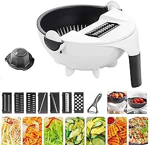 12 in 1 Vegetable Chopper Cutter, Multifunction Mandoline Slicer Shredder Grater with Drain Basket Portable Slicer