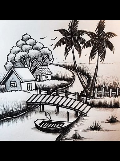 How to Draw a Scenic Village Bridge