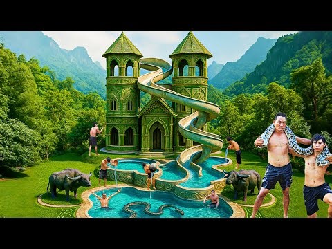 150-Day Challenge: Building an Amazing Bamboo House and Buffalo Waterpark Using Primitive Tools