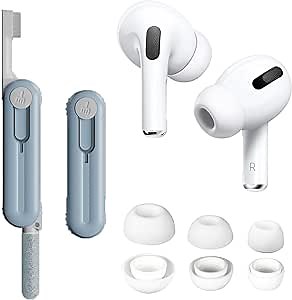 [3 Pairs] Replacement Ear Tips for Airpods Pro with Noise Reduction Hole and Cleaner kit, 5 in 1 Storable Cleaning Pen & Silicone Ear Tips for Airpods Pro,Built-in Dust Mesh,3 Sizes (S/M/L)-White