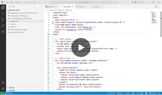 The Memory Match Game is an engaging and interactive web-based game built using HTML, CSS, and JavaScript. It challenges players to test and improve their concentration and memory skills by matching… | Poojitha Konduka