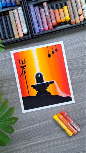 Powerful Lord Shiva Painting 🔱 | Easy Oil Pastel Art | Shivling Art Tutorial