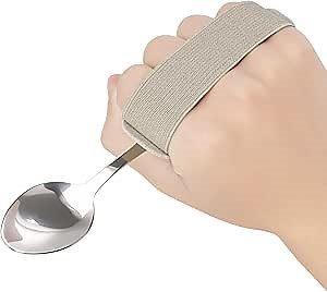 Khaki & Black 2 Pack Universal Cuffs, Leather ADL Cuff with Elastic Strap, Holds Utensils or Writing Aids, for Elderly or Individuals with Weak Grip, Medium, 3"