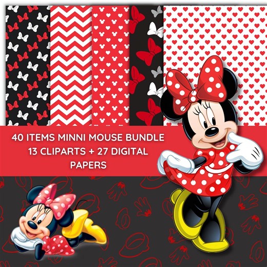Minnie Mouse Clipart & Digital Paper Bundle, Red Polka Dot Designs (digital Download) - Etsy