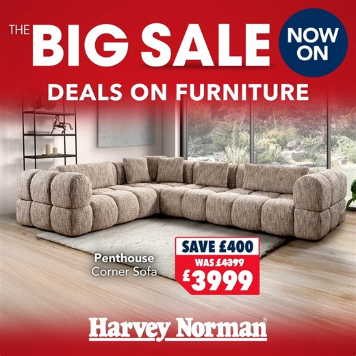 The Big Sale is here at Harvey Norman! Discover stylish sofas to refresh your living room and elegant dining sets for unforgettable meals. Big brands, big savings - all under one roof. 🔗 harveynorman.co.uk/pages/big-sale ⭐ Rated 'Excellent' on Trustpilot. Shop today online or in store: 📍 Merry Hill Flagship, West Midlands, DY5 1QX 📍 Boucher Road, Belfast, BT12 6HR 📍Holywood Exchange, Belfast BT3 9DY" | Harvey Norman UK
