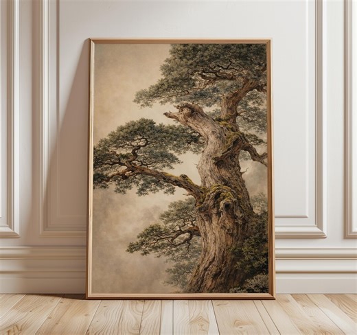 Ancient Japanese Pine Tree Wall Art, Zen Botanical Decor, Oriental Nature Painting, Wabi Sabi Tree Artwork, Neutral Asian Poster - Etsy
