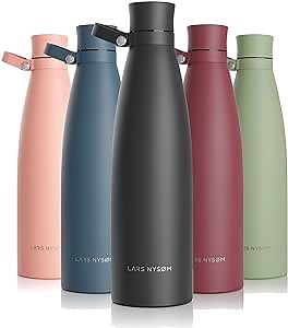 LARS NYSØM Stainless Steel Insulated Water Bottle 25oz 34oz | Insulated Thermo Flask for Hot and Cold Beverages | Leakproof Drinking Bottle (Carbon Black, 33.9oz)