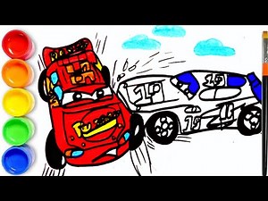 Drawing Lightning McQueen | Drawing and Coloring CARS 3 LIGHTNING McQUEEN's | McQueen Car Crash