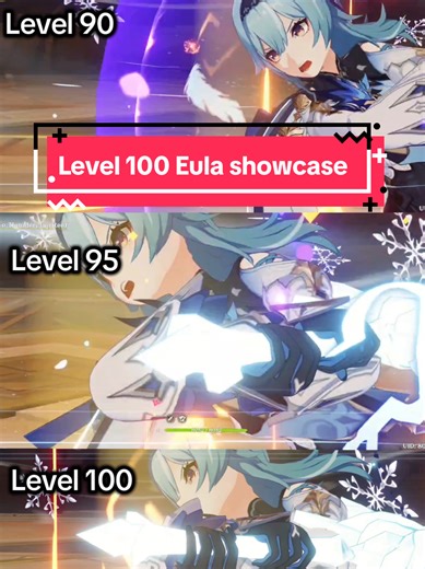 At long last, Eula level 100. Here's a damage comparison, about another 5% increase for a total of 10%. #genshinimpact #eula #level100 #100