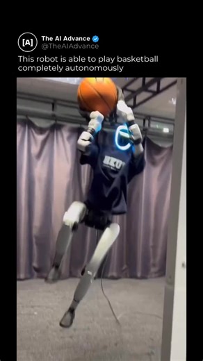 The AI Advance on Instagram: "A team at Hong Kong University of Science and Technology partnered with Unitree Robotics to build the first humanoid robot that can actually play basketball with humans autonomously. The Unitree H1 robot can dribble, shoot, pass, and even react when you try to block its shot. No remote control. No human puppeteering. It learns these skills by watching human demonstrations through a system called SkillMimic. The robot is still tethered to a power cable and moves care