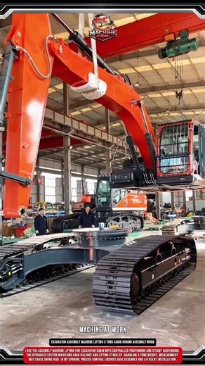 Excavator Assembly Machine Lifting 3 Tons Cabin During Assembly Work