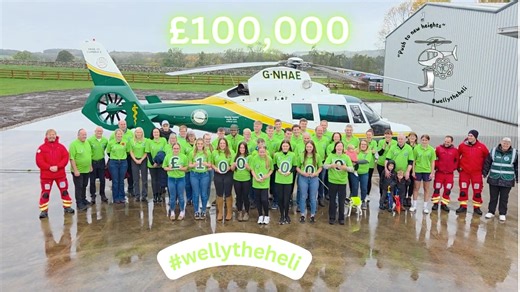 We are in utter shock after the announcement that the Drigg Young Farmers Club have raised an astonishing £100,000 for GNAAS! 😲 Back in July the group took on the huge task of pulling a replica of our helicopter called Wellytheheli from Drigg to our base in Langwathby to raise funds and awareness of our service. If that wasn't enough, the young farmers held several fundraising events throughout the year, including a muck haul, helicopter-themed beetle drive, Mother's Day afternoon tea, tractor 