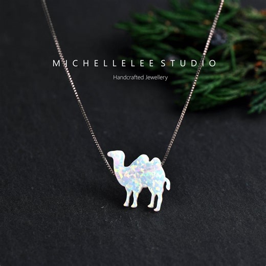 White Opal Camel Pendant Necklace, Fire Opal 925 Sterling Silver Chain - Etsy