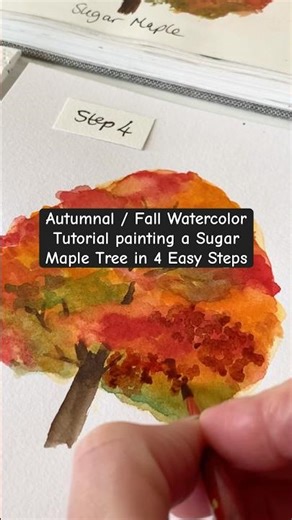 How to paint autumn tree with Watercolor #watercolor #watercolortutorial #treeart #autumnpainting