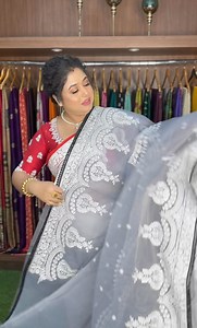 34K views · 394 reactions | Ashtami special ❤️ Booking number-8101954367 Muslin embroidery sarees special video With bp Price-4950/- #saree #muslin #embroidery #Everyone #followers #highlights | Rajlakshmi's Saree | Facebook