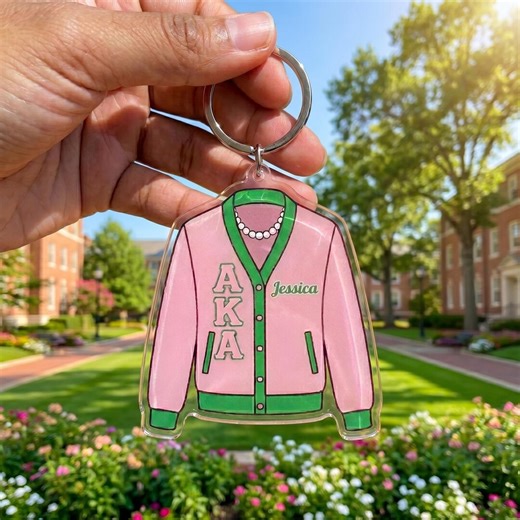 Custom Acrylic Keychain Personalized Name Pink Green Sorority Sweater Cardigan Gift for Her College Sister Graduation Backpack Charm - Etsy