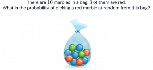 There are 10 marbles in a bag. 3 of them are red. What is the p... | Filo