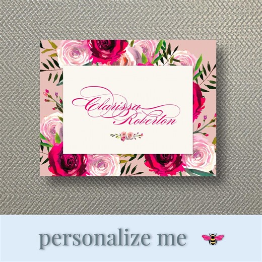 Personalized Gift for Her, Red Watercolor Roses Note Cards, Calligraphy Font, Set of 10 - Etsy