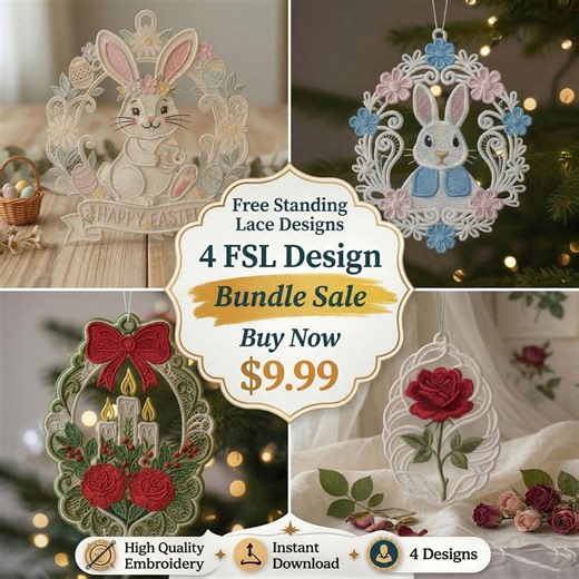 4 FSL Embroidery Design Bundle – Free Standing Lace Collection | Machine Embroidery Files - Etsy Canada