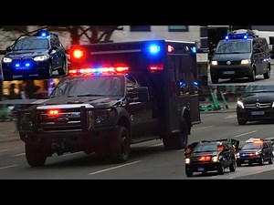 US Vice President Kamala Harris Motorcade with Secret Service leaves Munich Security Conference 2023