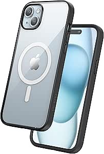 FLOLAB Surtect Tri-Fusion Magnetic for iPhone 15 Phone Case Protective Slim Design Magsafe Compatible Military Grade Black Frame Clear - Midnight Black