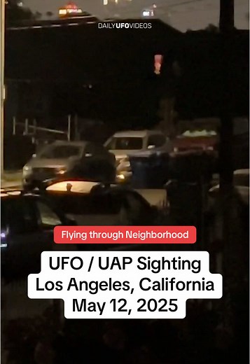 UFO / UAP seen hovering through a neighborhood in Los Angeles, California on May 12, 2025. “Spotted at 1AM sitting on front porch — tall metallic, cylindrical object. Appeared to be very solid (not a balloon). Any ideas what this is? I was told it could be a drone, but did some research and it doesn’t seem to match any existing model.” #ufo #uap #ufosighting #alien #drone #skywatcher