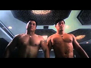 Bodybuilders in sauna