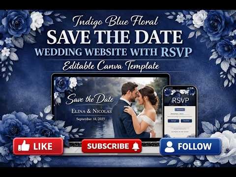Indigo Blue Floral Save The Date Wedding Website Canva Editable #wedding #weddinginvitation