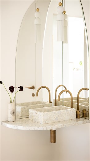 Mosaic Factory on Instagram: "Small but mighty. This terrazzo “jewel” sink stands out with quiet confidence - an elegant piece designed by @mariederoudilhe for her PASSY project, proving there’s always room for a statement terrazzo sink. Dreaming of your own bespoke piece? Save for inspiration and get in touch to bring yours to life. Terrazzo finish: M100L-WHITE-KW Photography: @julieansiau"