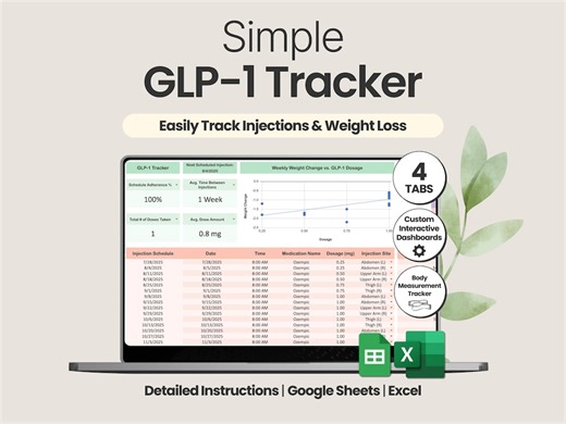 GLP1 Tracker Excel Weight Loss Tracker Google Sheets Spreadsheet | Track Injections, Dosage, Side Effects, Calories, Macros & More - Etsy