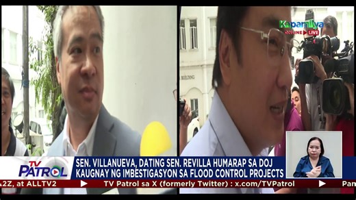 Humarap sina Senador Joel Villanueva at dating senador Bong Revilla sa DOJ kaugnay ng imbestigasyon sa umano'y maanomalyang flood control projects. Itinanggi nila ang mga alegasyong sangkot sila rito. | TV Patrol