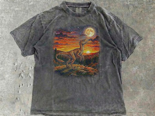 Velociraptor Dinosaur Moonlight T-shirt, Retro Sunset Forest Graphic Tee, Prehistoric Aesthetic Shirt, Unisex Dino Gift for Him Her - Etsy