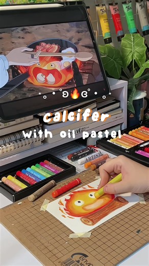 Drawing Calcifer from Howl's Moving Castle in Oil Pastel