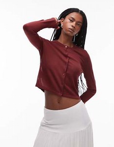 Mango capsule sheer knit cardigan with metallic yarn in burgundy  | ASOS