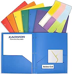 6 Packs Colored File Folders Letter Size, 2 Pocket Folders with Pockets, Plastic Colored Folders, Binder Folders with Adhesive Lables