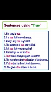 Learn English sentences using the word "True" Meaning of "True" with example sentences #learnenglishhere #englishsentences #dailyenglish #english #learnenglish #englishlearning #englishteacher #vocabularybuilding #englishtips | English Learning