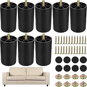 TURSTIN 8 Pack 3 Inch Plastic Furniture Legs with M8 T-Nuts Screws Tapered Sofa Couch and Chair Legs Replacement Furniture Legs for DIY Projects Sofas Coffee Tables Dressers Beds