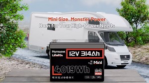 HumsiENK 12V 314Ah (300Ah) LiFePO4 Lithium Battery Bluetooth MINI, 4PACK, Built-in 200A BMS, Max. 4190Wh Energy, EV A+ Cells 15000 Deep Cycles Batterys for RV, Marine, Solar
