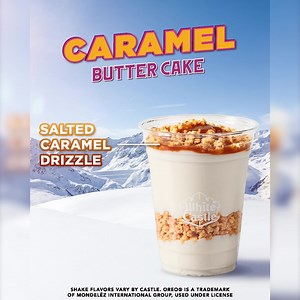 Creamy layers of shake separated by decadent layers of OREO® Cookie Pieces or Butter Cake crumbles! Yes, please! | White Castle