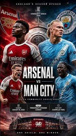 Arsenal vs Manchester City Fixture | 2026 Community Shield | Arsenal will face Manchester City