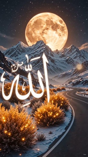ALLAH ❤️ Beautiful 4K Islamic Wallpaper | Peaceful Moonlight & Snow Mountain Scenery