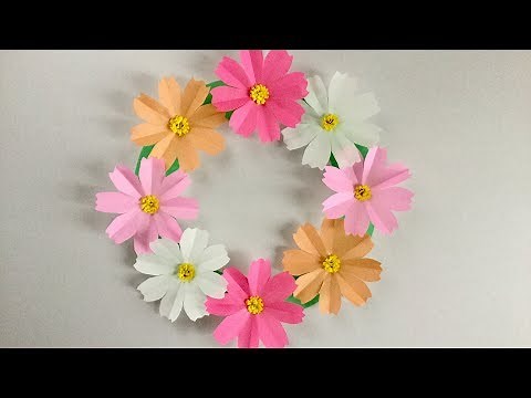 【折り紙】コスモスのリースの作り方／How to make Cosmos Wreath