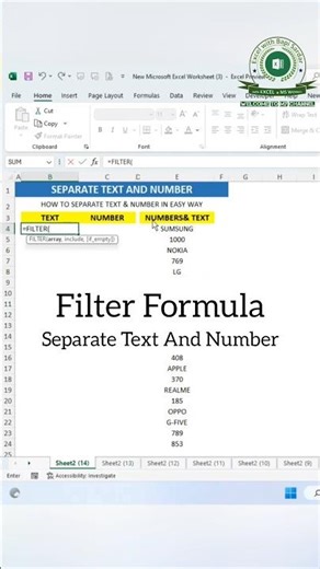 Separate Text and Numbers easily in Excel using the FILTER formula! #ExcelTips #FilterFormula