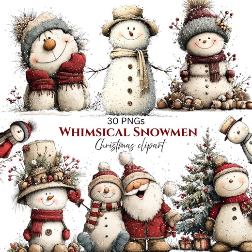 Whimsical Snowman Christmas Clipart: Festive Holiday Graphics (digital Download - 30 Pngs) - Etsy