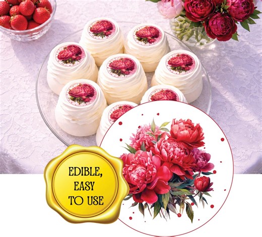 Red Peonie Flower Edible Cake Topper – Pre-cut Wafer Cupcake Fondants - Etsy
