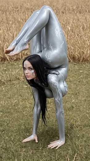 Contort.io | Contortion Ai on Instagram: "Tracy in silver you know where to find more of her ;) ✨ Defying Gravity in Silver ✨ Tracy transforms her #handstand into a mesmerizing contortion backbend, shimmering in silver body paint like a futuristic #acrobat .🌌✨ Let’s dive into the art of handstands and contortion: 🔹 Key Principles: • Hand Placement: Firmly press through the base of the palms, spreading the fingers wide for a stable foundation. • Core Activation: Engage the core to protect the s