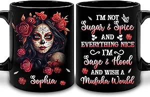 Hyturtle Personalized Inspirational Sugar Skull Mug - Gothic Sugar Skull Gifts For Women - Mothers Day Gift For Lovers - Day of the Dead Present Decor - Custom Coffee Cup Ceramic Mug 11 oz 15 oz